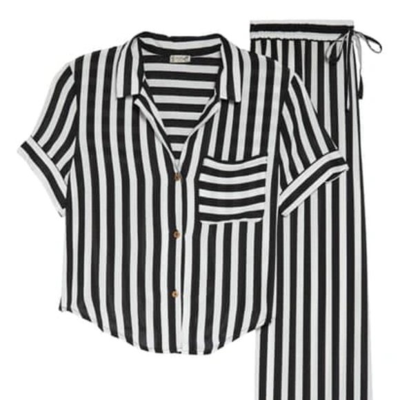 Free People Other - free people | stripe pajama button up top & wide leg pajama pants